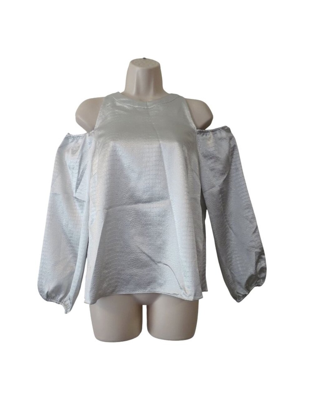 INC International Concepts Silver Cold Shoulder Blouse Women Size S Croc Texture
